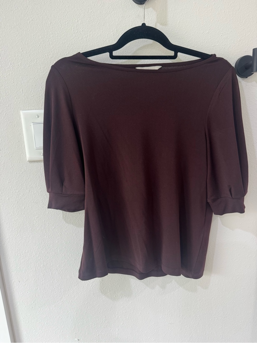 H&M maroon Puff Sleeve Boatneck Top